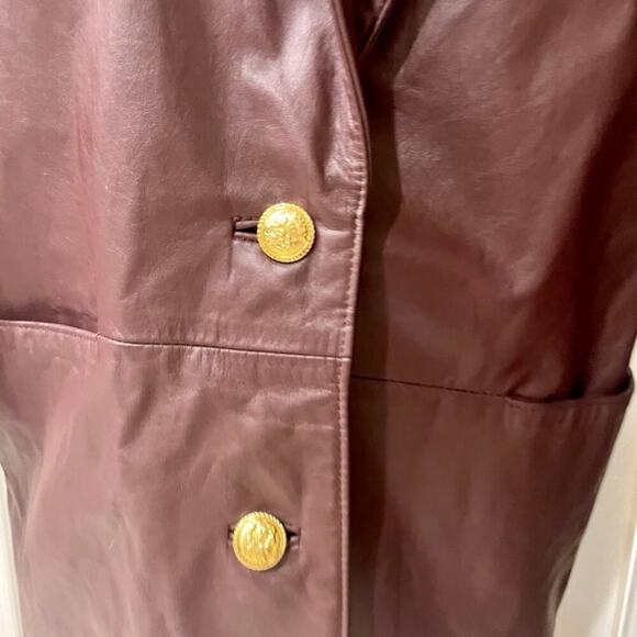 VTG ETIENNE AIGNER COAT BLAZER LEATHER MAROON SZ S OVERSIZED DARK ACADEMIA - Picture 10 of 16